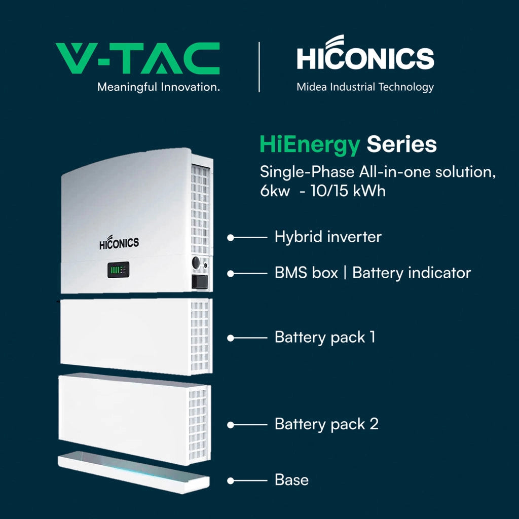 Batteria di Accumulo Hiconics HiEnergy (Midea) Aggiuntiva Monofase 5kWh LFP IP65 ad Alta Tensione per espansione Inverter Hiconics HiEnergy Monofase ALL-IN-ONE SKU-11983