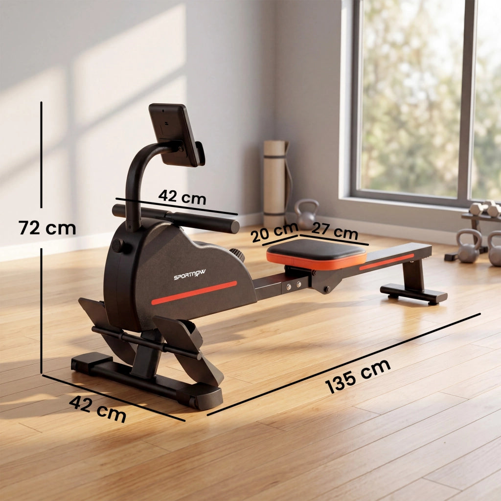 Rameur Magnetico Bluetooth Kinomap Zwift 16 Livelli ¨C zephmum ¨C 135x42x72cm Rosso
