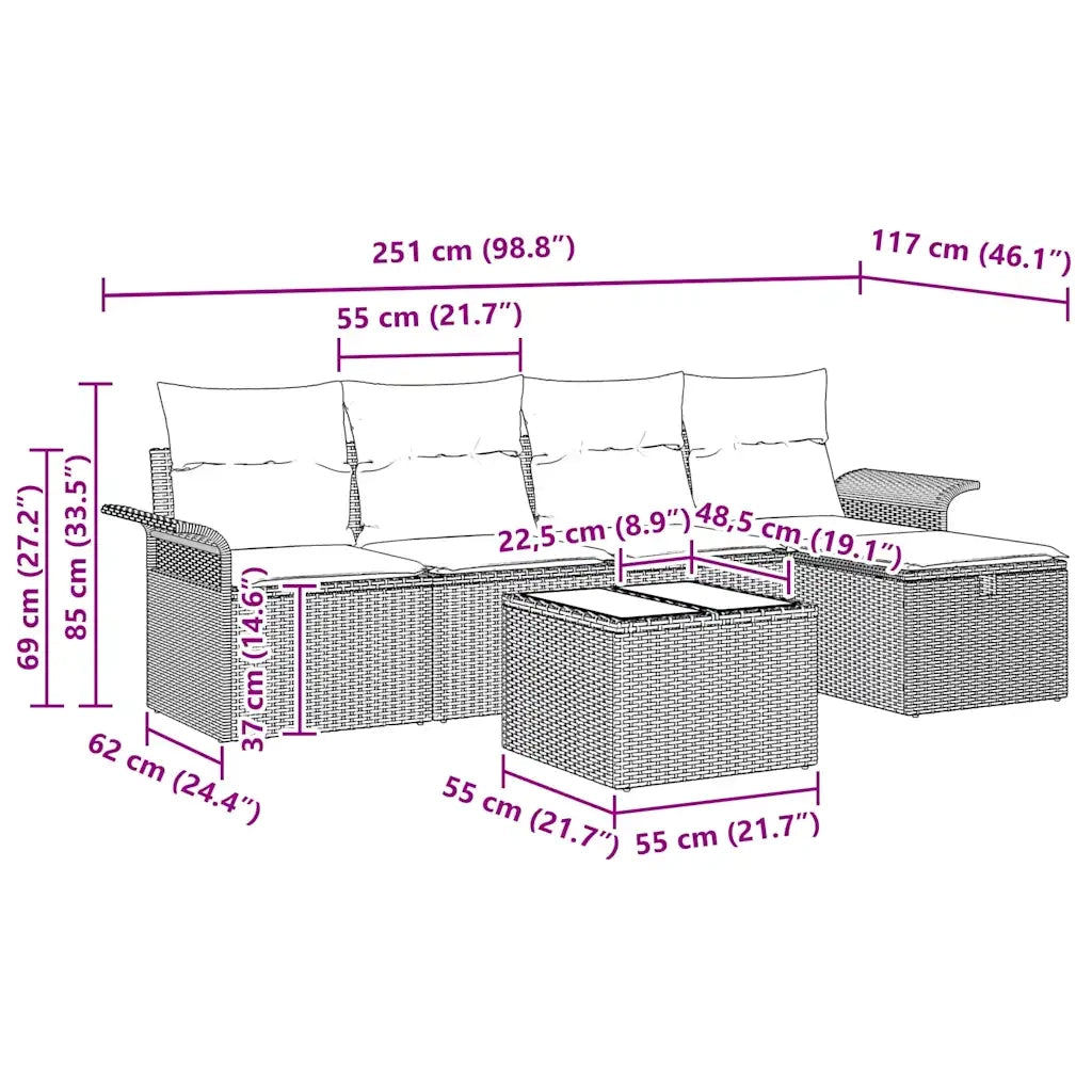 Set Divano da Giardino 6 pcs Grigio chiaro polyrattan 3358871