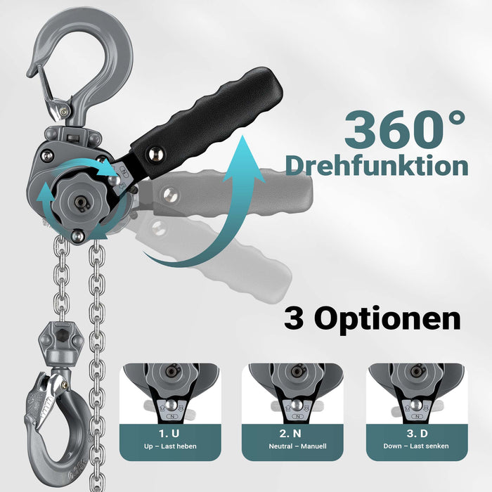 Mini paranco a catena manuale VM0.25 fino a 250 kg, altezza di sollevamento di 1,5 m, in alluminio, per il sollevamento di carichi pesanti