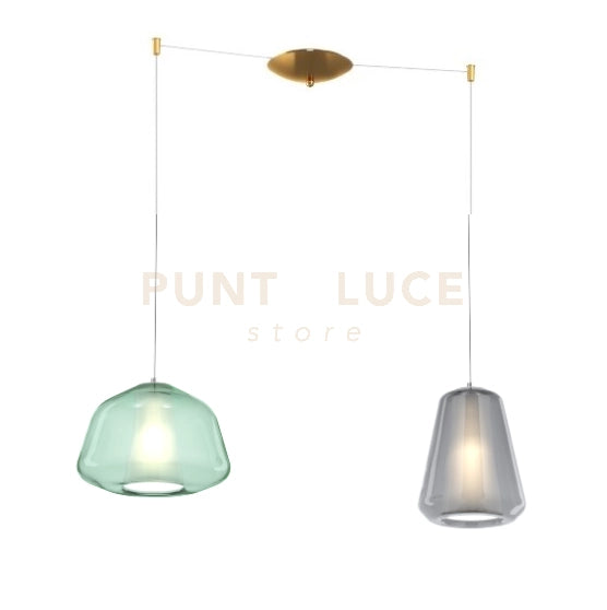 SOSPENSIONE OTTONE SAT. 2 LUCI SPOSTABILE VETRI ALPHA VE + GAMMA AM 1176OS-S2 S AG-MC