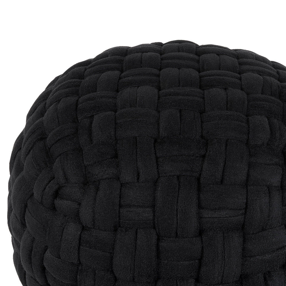Pouf in velluto Nero intrecciato a mano rotondo 45 x 35 cm EPS riempimento poggiapiedi ottomana
