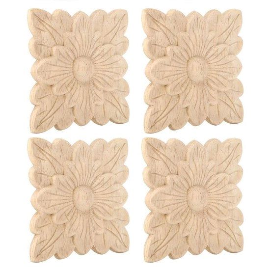 Accessori in legno per applicazioni 4 pezzi - Accessori per lavorazione del legno - Decorazioni per mobili - Accessori per porte da giardino - Legno in gomma ecológico - Stile europeo