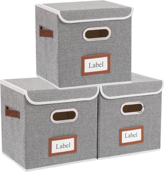 Set di contenitori opachi da 3 pezzi con coperchio - Organizzatori per spazi risparmiare - 28x28x28 cm - Grigio