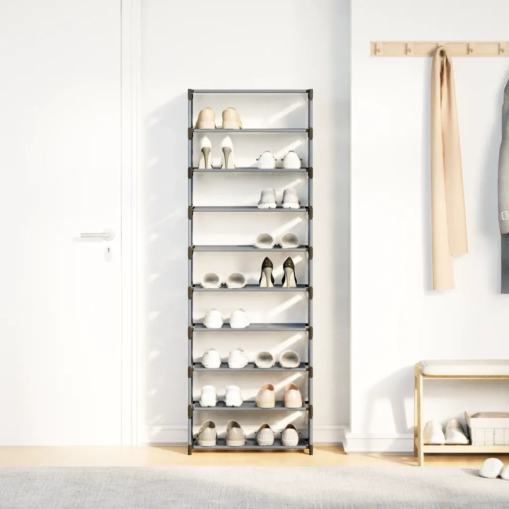 Scarpiera 10 Ripiani Grigia 54x28x158 cm in Tessuto Non Tessuto