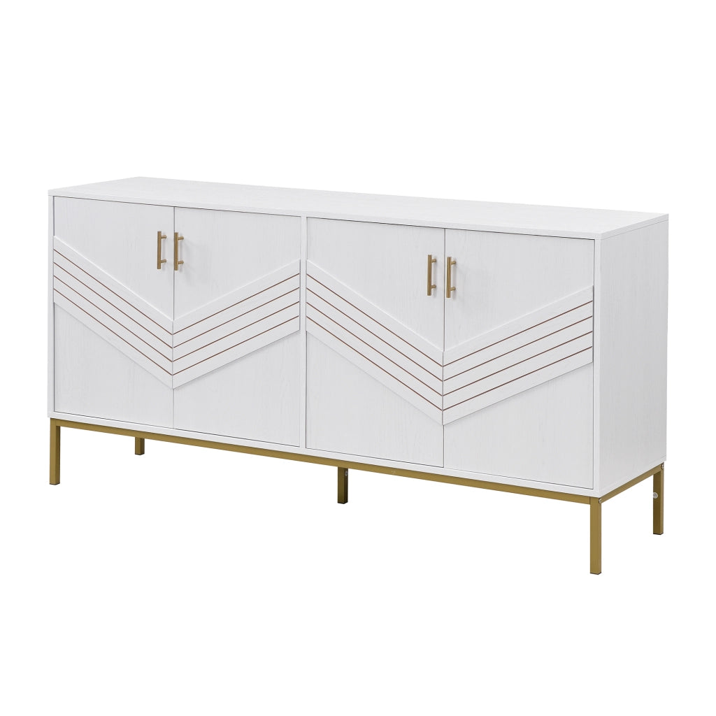 Credenza con 4 Ante e 2 Ripiani Regolabili; Design Geometrico Moderno; in MDF; 160??40??80;5 cm; Bianco