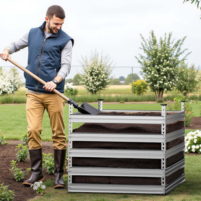 Compostiera da giardino in metallo 100 x 100 x 90 cm per 900 litri di compost da rifiuti organici