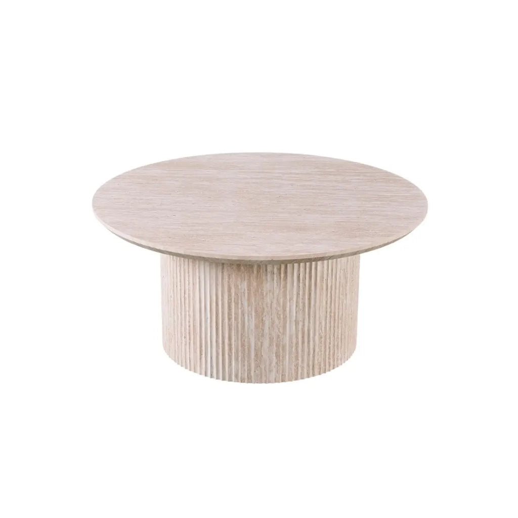 Table bassa VAGOS – Colore quercia chiara – Tavolino rotondo Ø80 cm – MDF – Design naturale e moderno