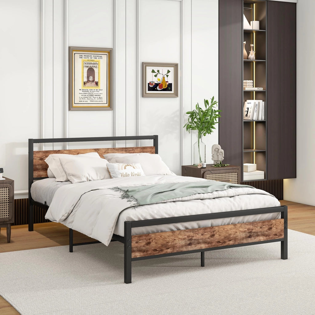 LETTO 140x200 cm in MDF e metallo, colore marrone antico