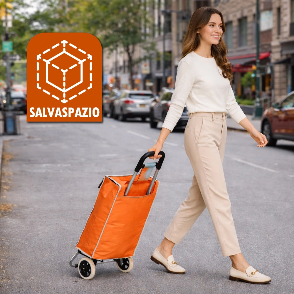 Carrello Trolley Frigo Modello Zeus Arancione Ruote Manico Ergonomico 35x30x90cm