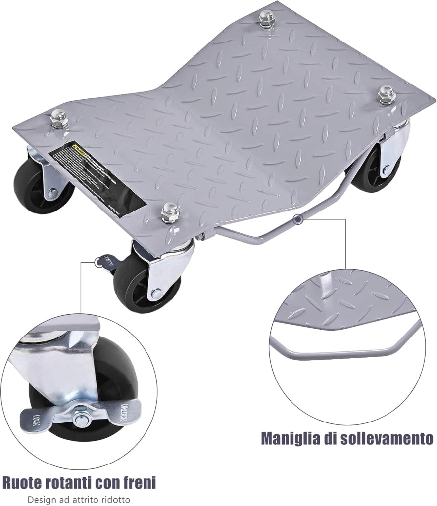 Set di 4 Ruote per Pneumatici, Capacità 2720 kg Totale, Pattini per Pneumatici con Freno, 40,5 x 30 cm Car Dolly, Cuscinetti a Sfera, per Auto, Camion, Trattori, Motocicli Riparazione Spostare