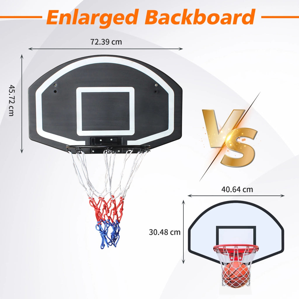 Area giochi canestro da basket da parete con tabellone in PE e struttura in ferro nero 72,39 × 45,72 cm