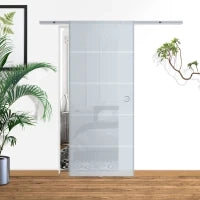 Porta Scorrevole Interna in Vetro Smerigliato e Satinato con Binario B3 in Alluminio per Bagno Cucina Studio Vetro 205x 90x 0,8cm