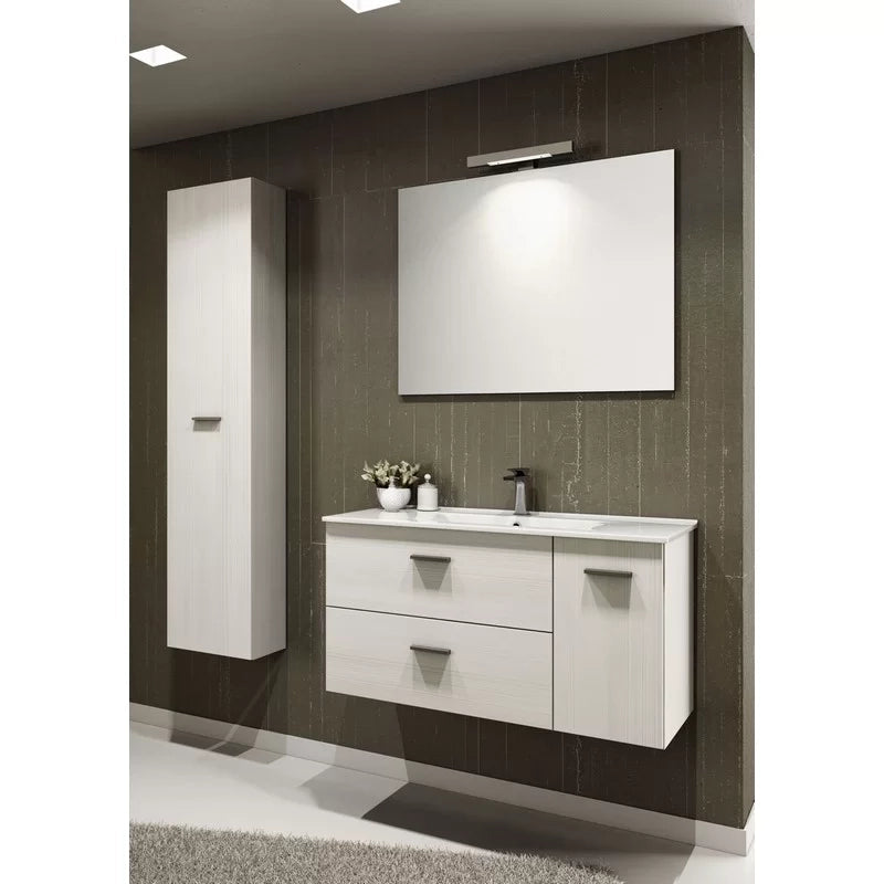 Mobile bagno sospeso serie betty con lavabo e specchio 90 cm larice bianco