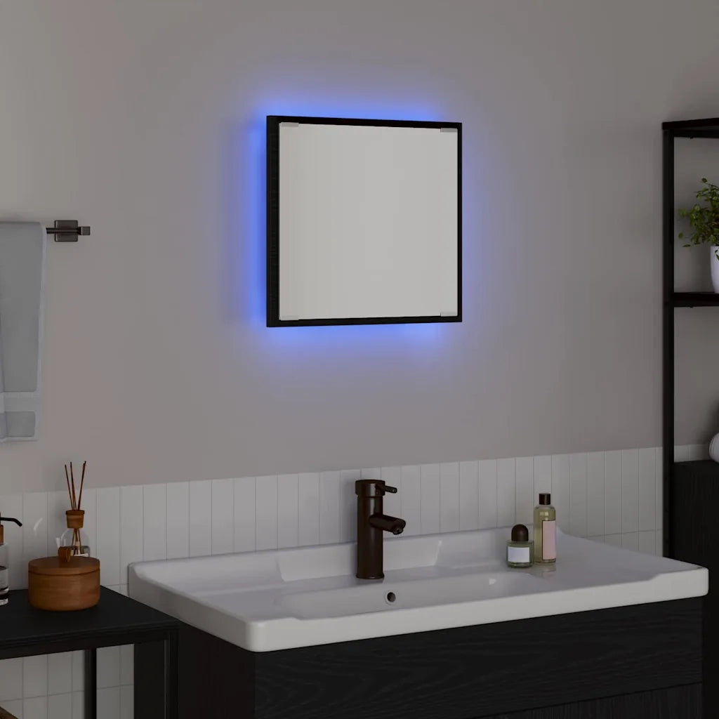 Specchio da bagno LED con specchio Rovere Nero 40 x 37 x 8.5 cm 875413