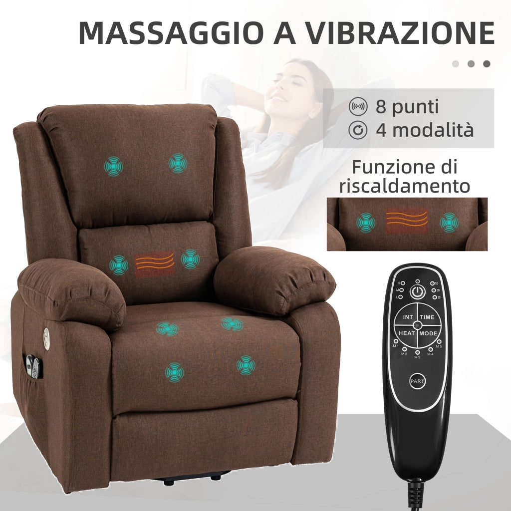 Poltrona Alzapersona Reclinabile con Poggiapiedi ¨C Minimal ¨C Tessuto Effetto Lino, 87x92x105 cm, Caff¨¨