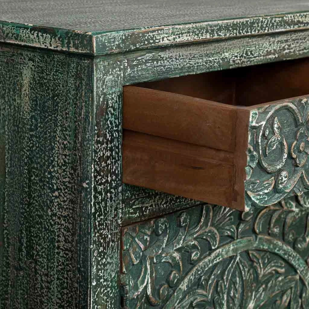 Credenza in legno invecchiato verde 103x40x90
