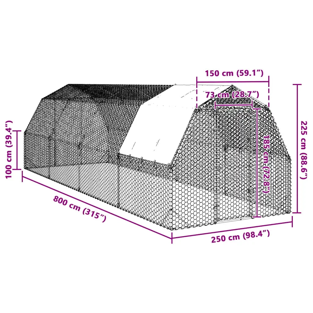 Recinto per Polli con Tetto 2,5x8x2,25 m in Acciaio Zincato 3328528
