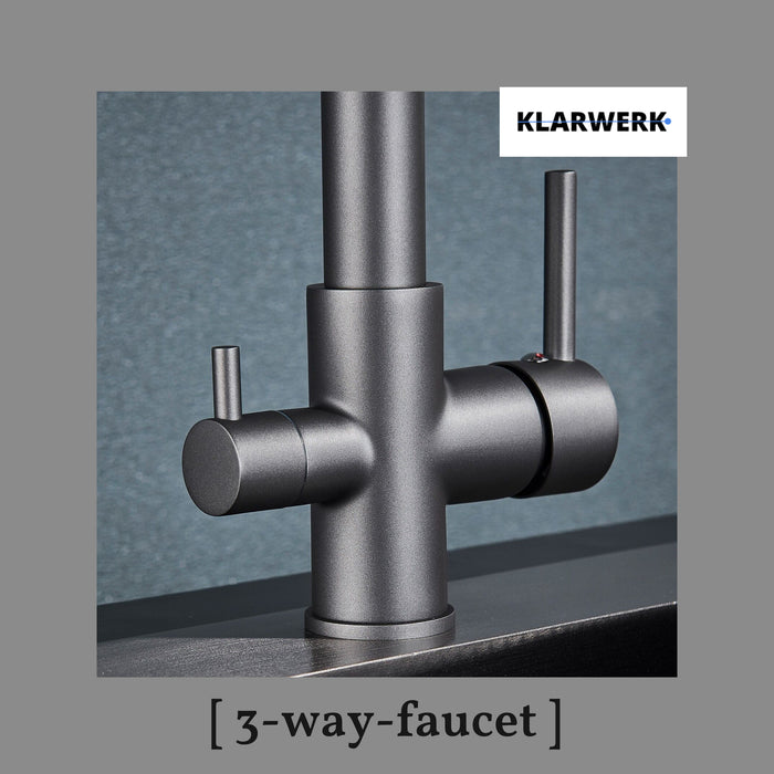 Bernd | Filtro opaco  3 vie grigio titanio gastronomia Rubinetto cucina amolla in acciaio inossidabile osmosi|Miscelatore da ristorante ruotabile 360°