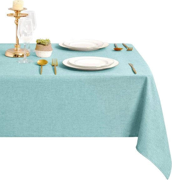 Tappeto da tavolo Blu 110 x 140 cm - Look lino, Impermeabile e lavabile per sala da pranzo, giardino e festa