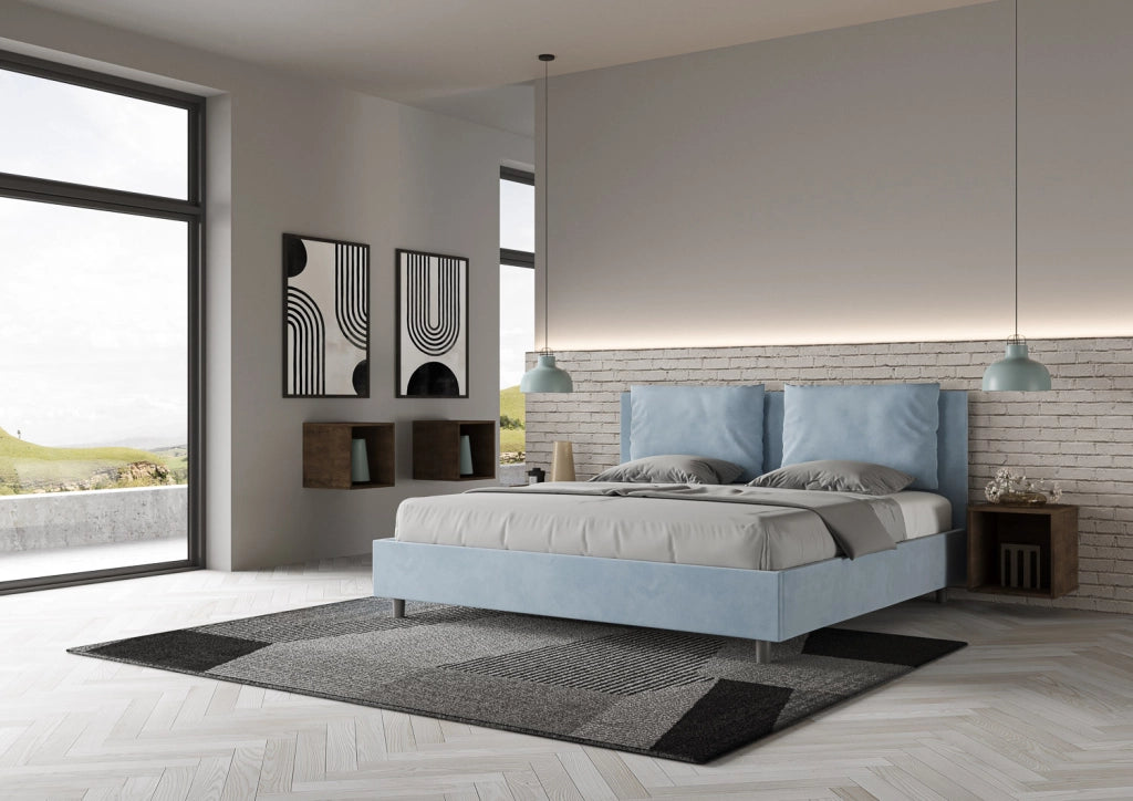 BS COM Letto contenitore imbottito 180x190 microfibra azzurro