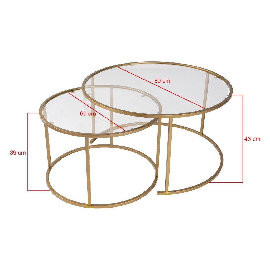 Telti, Tavolino da Salotto Piano in Vetro Temperato, 80x80x43h cm oro