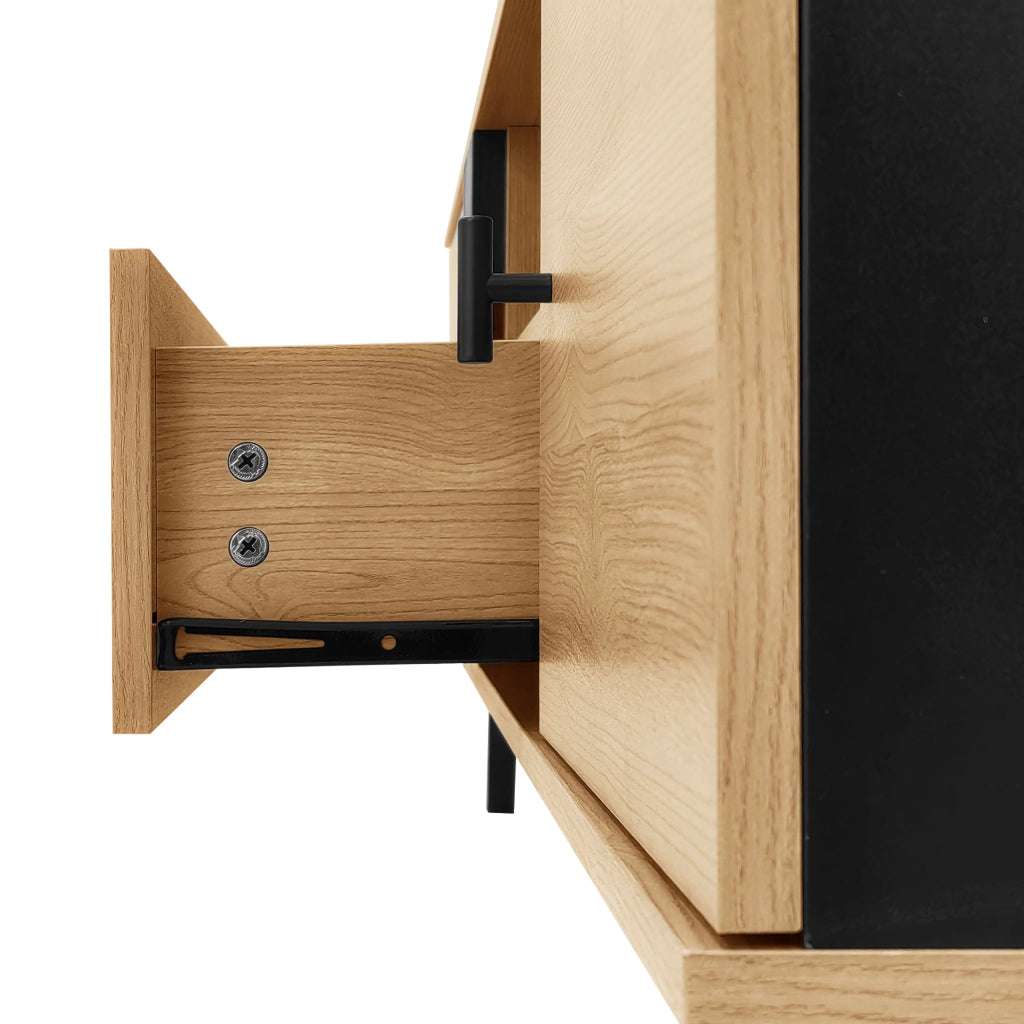 Set di Mobili da Soggiorno con 1 Tavolino; 1 Mobile TV e 1 Credenza con LED; per Soggiorno Moderno; Vetro e Pannelli di Particelle; Nero e Legno
