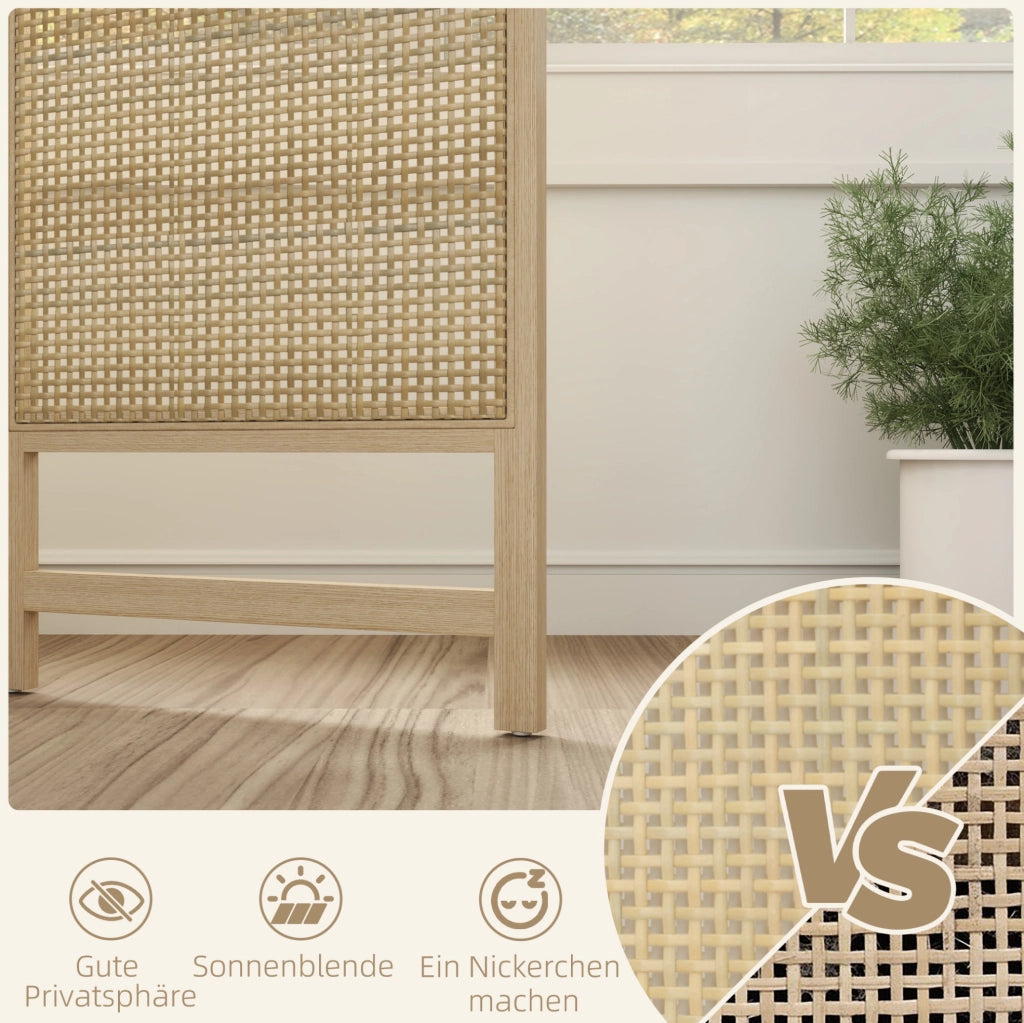 Paravento pieghevole a 3 pannelli in rattan 135 x 180 cm
