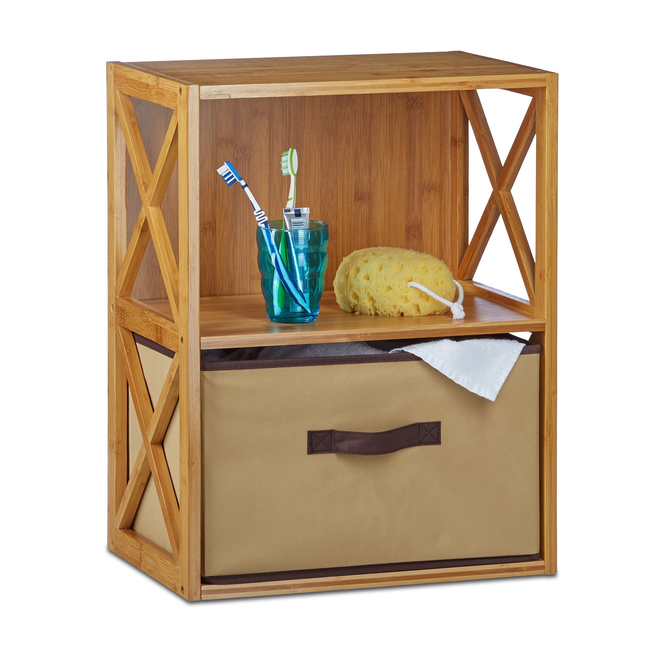 Mensola da bagno in bambù 2 livelli 54 x 42 cm 3213095