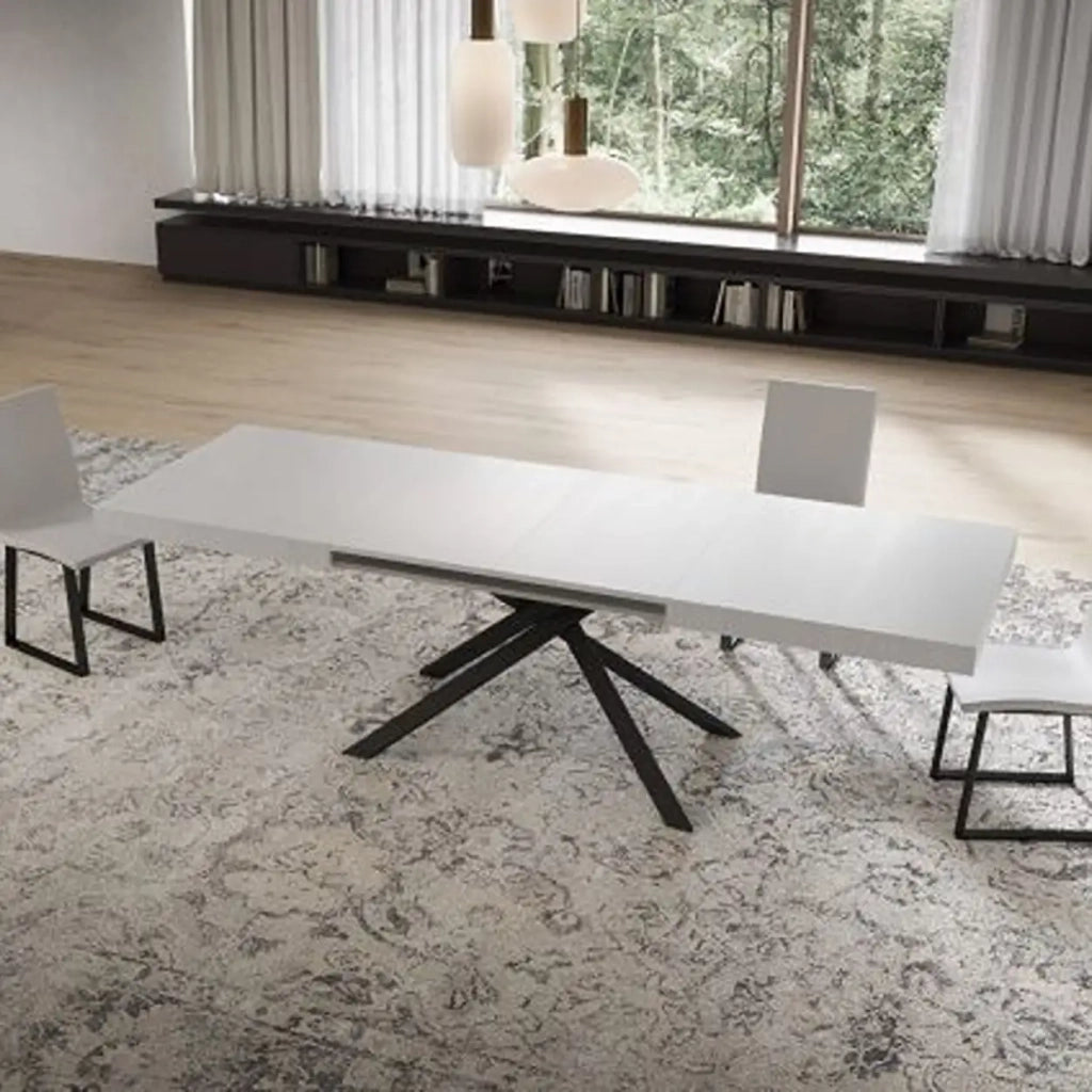Tavolo allungabile 160/264x90 cm Niket colore bianco frassino gambe antracite