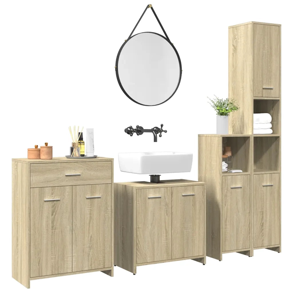 Set Mobili da Bagno 4 pz Rovere Sonoma in Legno Multistrato 3325044