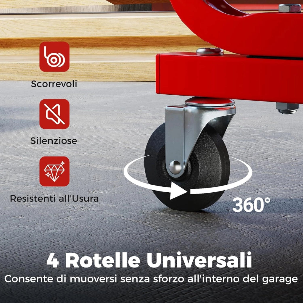 COSTWAY Sgabello da Officina con Ruote, Sedia Meccanico Imbottita con Cassetto e Vassoio Portautensili, capacità di 185 kg, per Riparazione Auto, per Garage e Officina (Nero)