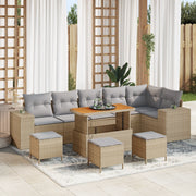 Set di Divani da Giardino in Polyrattan Beige 10 pezzi con Cuscini di