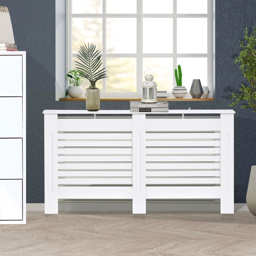 Copritermosifoni a Doghe con Ripiano Portaoggetti, in Legno, 172x19x81 cm, Bianco