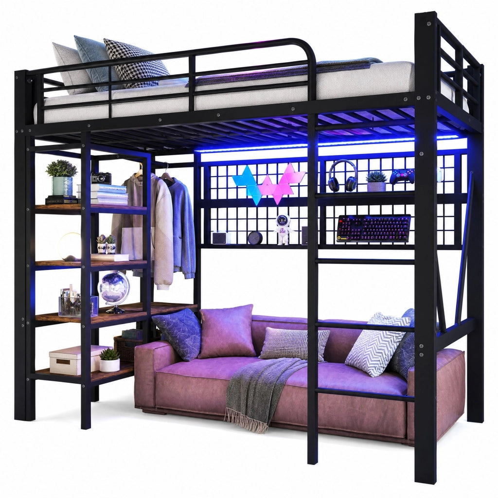 LETTO a soppalco 90x200 cm in metallo e MDF nero