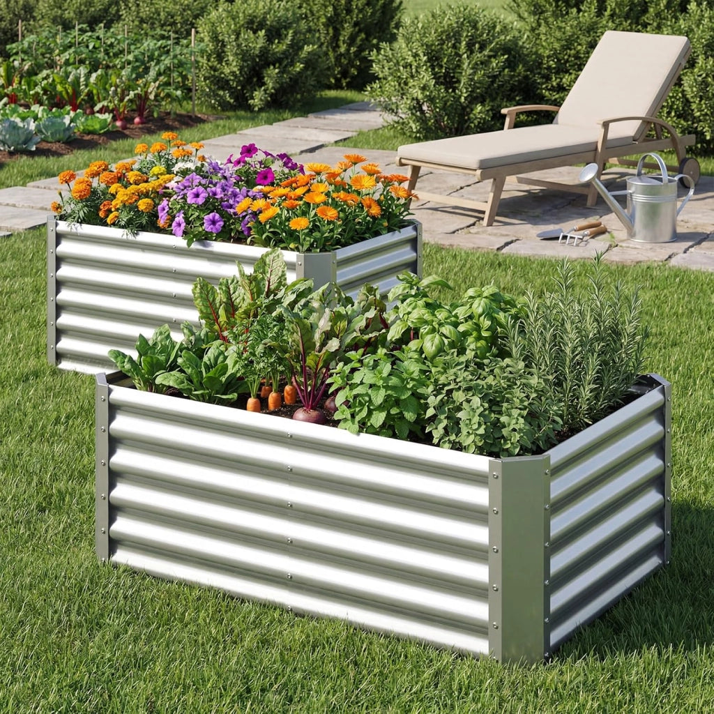 Orto Rialzato da Esterno, Letto da Giardino in Metallo Zincato per Piante, Fiori e Verdure, Fioriera senza Base Resistente, per Balcone, Terrazza e Cortile (119,5 x 61,5 x 60,5 cm)