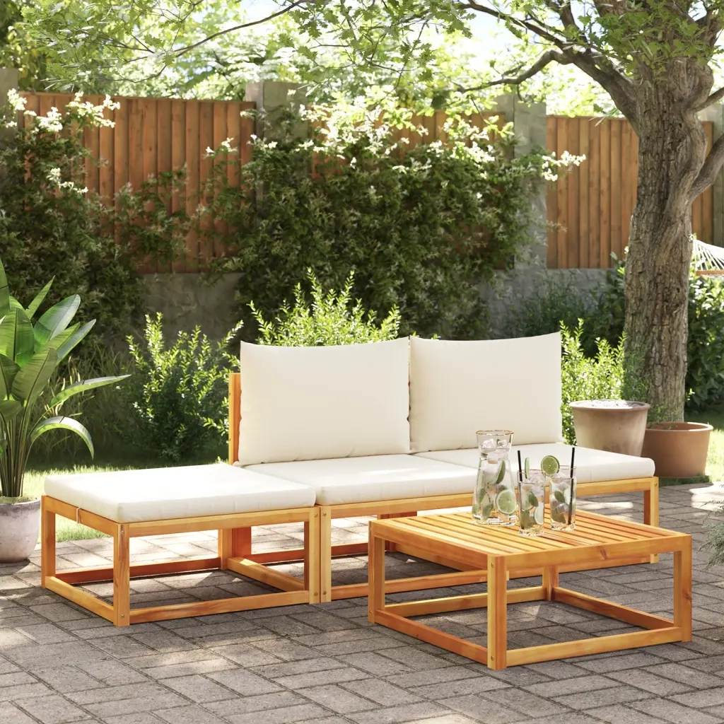 Set di divani da giardino 4 pezzi con cuscini in legno di acacia e rattan 3278889