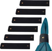 Set di anelli di tovagliato in pelle nera rustica - Decorazioni per cena di Natale e San Valentino.