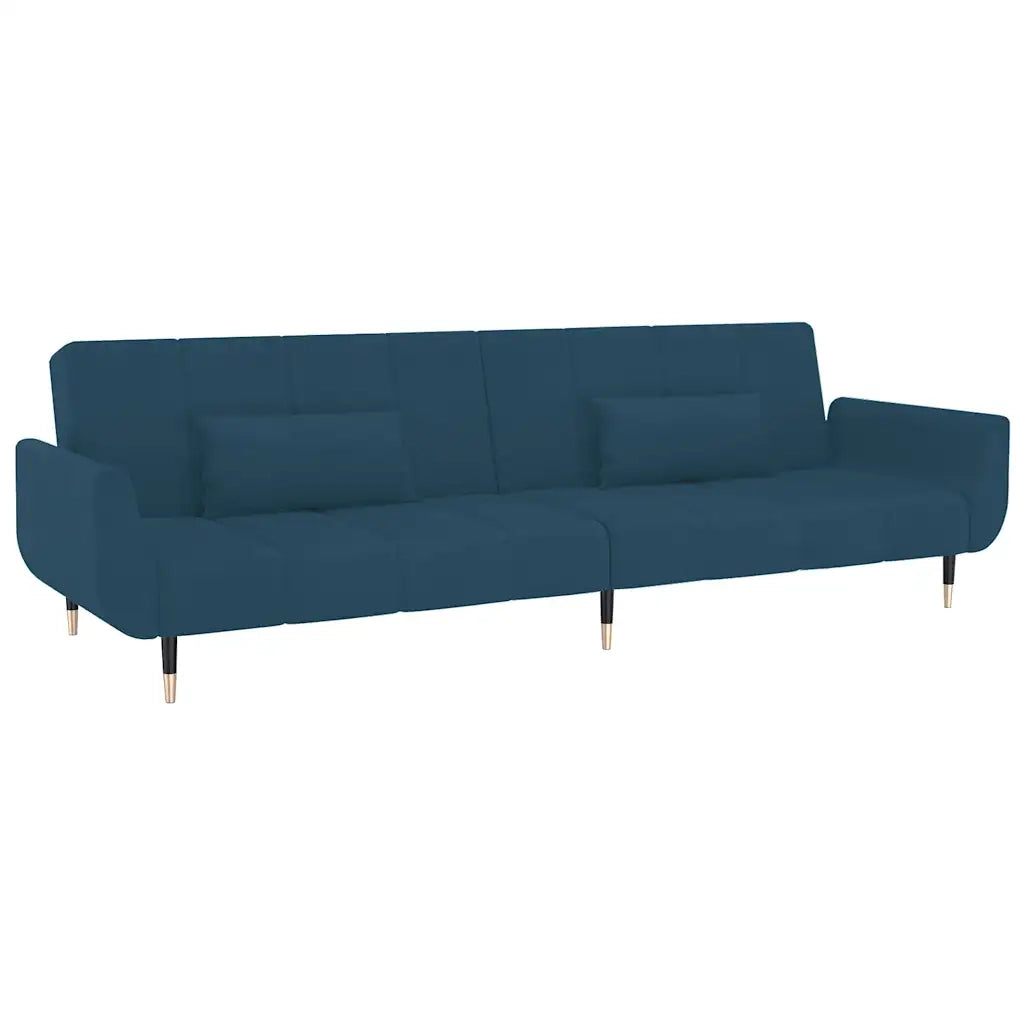 Divano Letto a 2 Posti con 2 Cuscini Blu in Velluto 337581