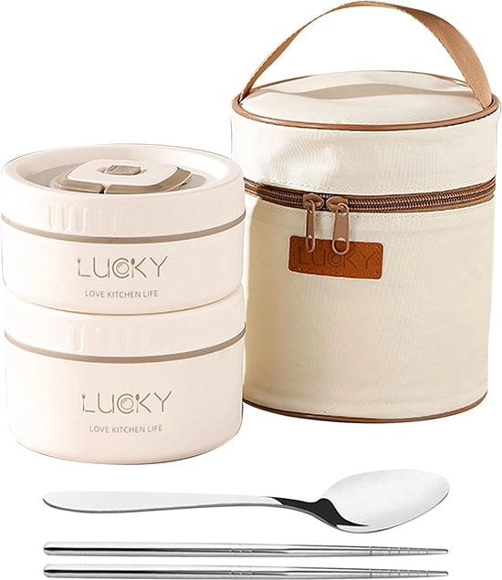 Contenitore isolante portatile, lussuosa scatola di latta inox, resistente al microonde con sacchetto di trasporto, scatola termica stapabile e impermeabile, per bambini e adulti (1000 ml)