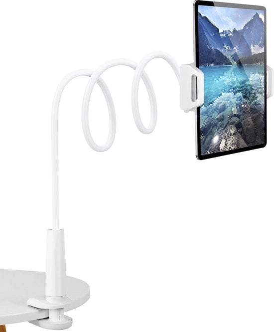 Sostegno per tablet, stand multi-piano flessibile con collo di cigno, compatibile con iPad/iPhone/Huawei/Samsung/Kindle Fire e altri (4-11 pollici, bianco)