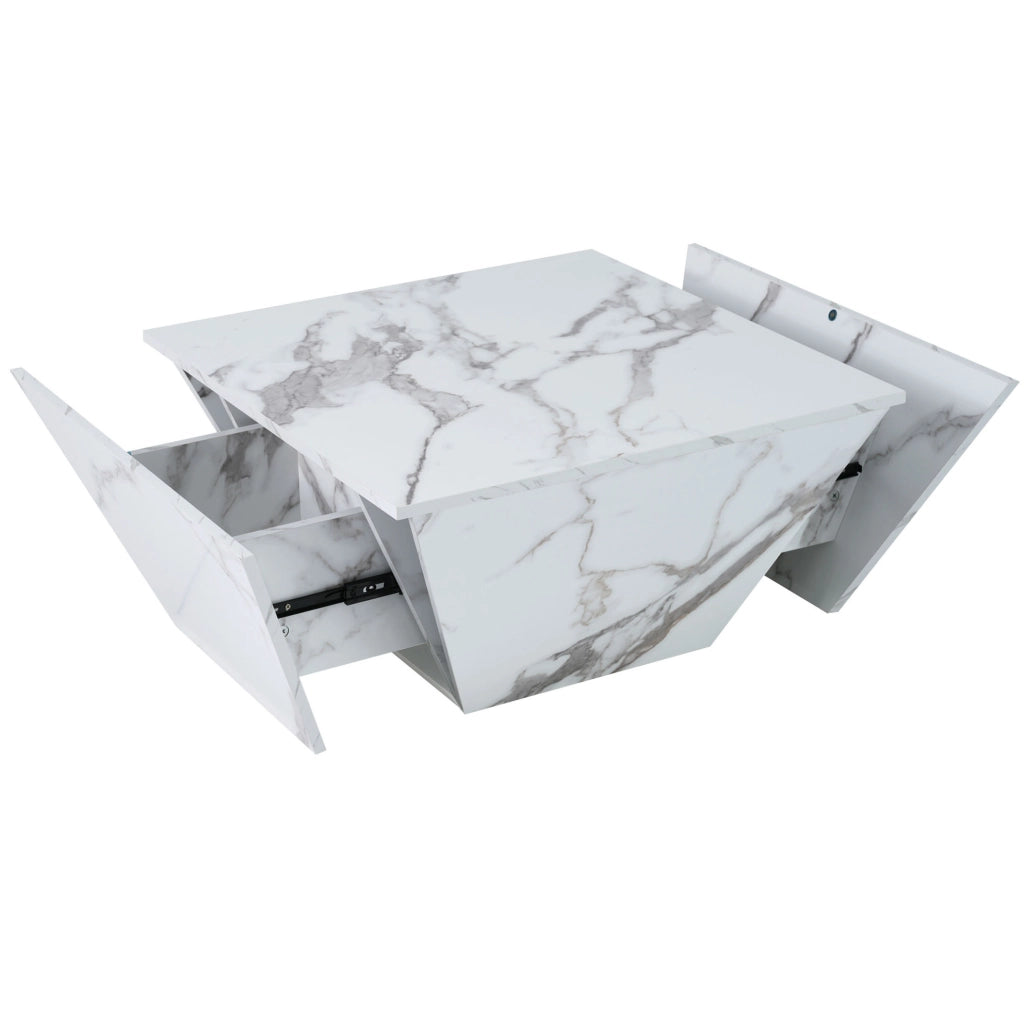 Tavolino da caff猫 70x70x37 cm; design trapezoidale con 2 cassetti; MDF bianco