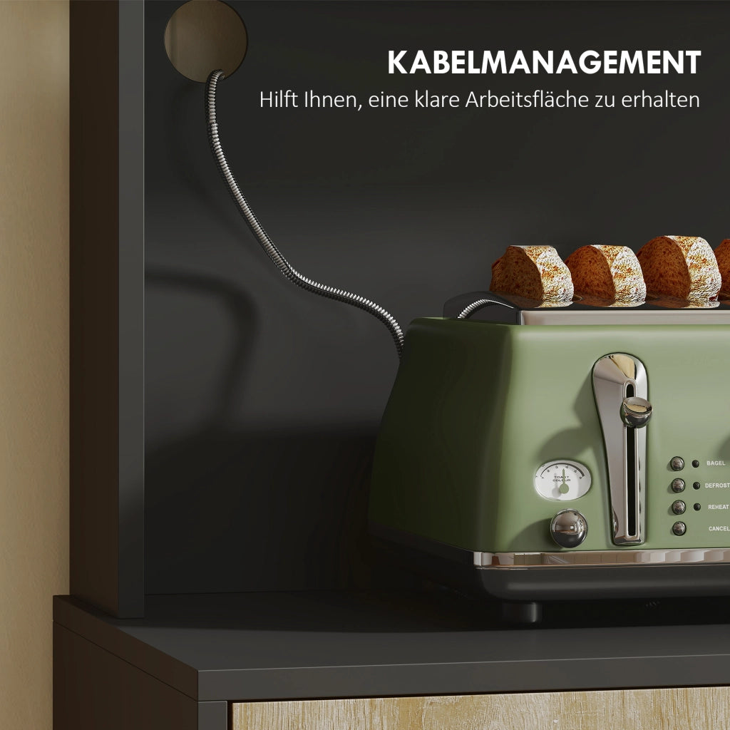 Mobile da cucina con piano di lavoro e passacavi ¨C Xylo ¨C con cassetto e 3 ripiani aperti, legno naturale e nero