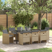 Set da Pranzo Giardino 9 Pezzi con Cuscini Beige Polyrattan
