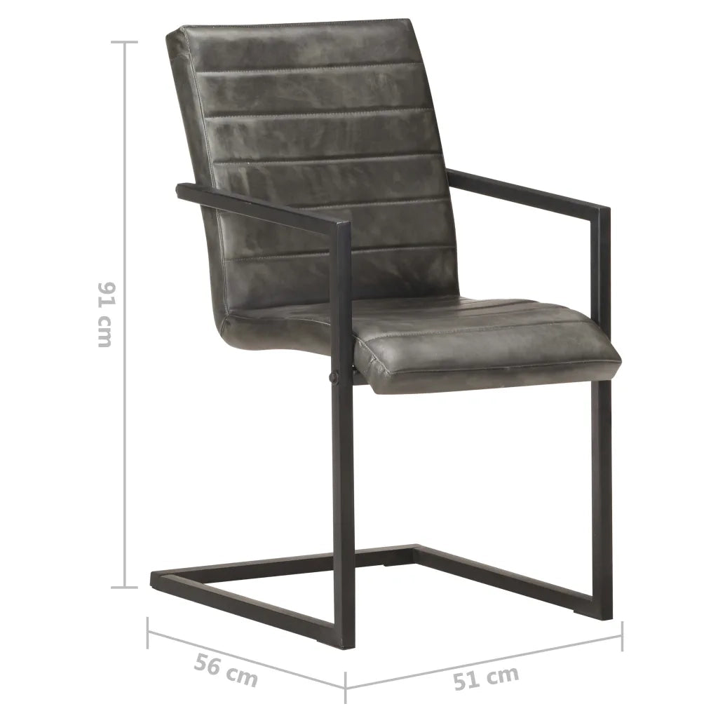 Sedie da Pranzo a Sbalzo 4 pz Grigie in Vera Pelle 3059807