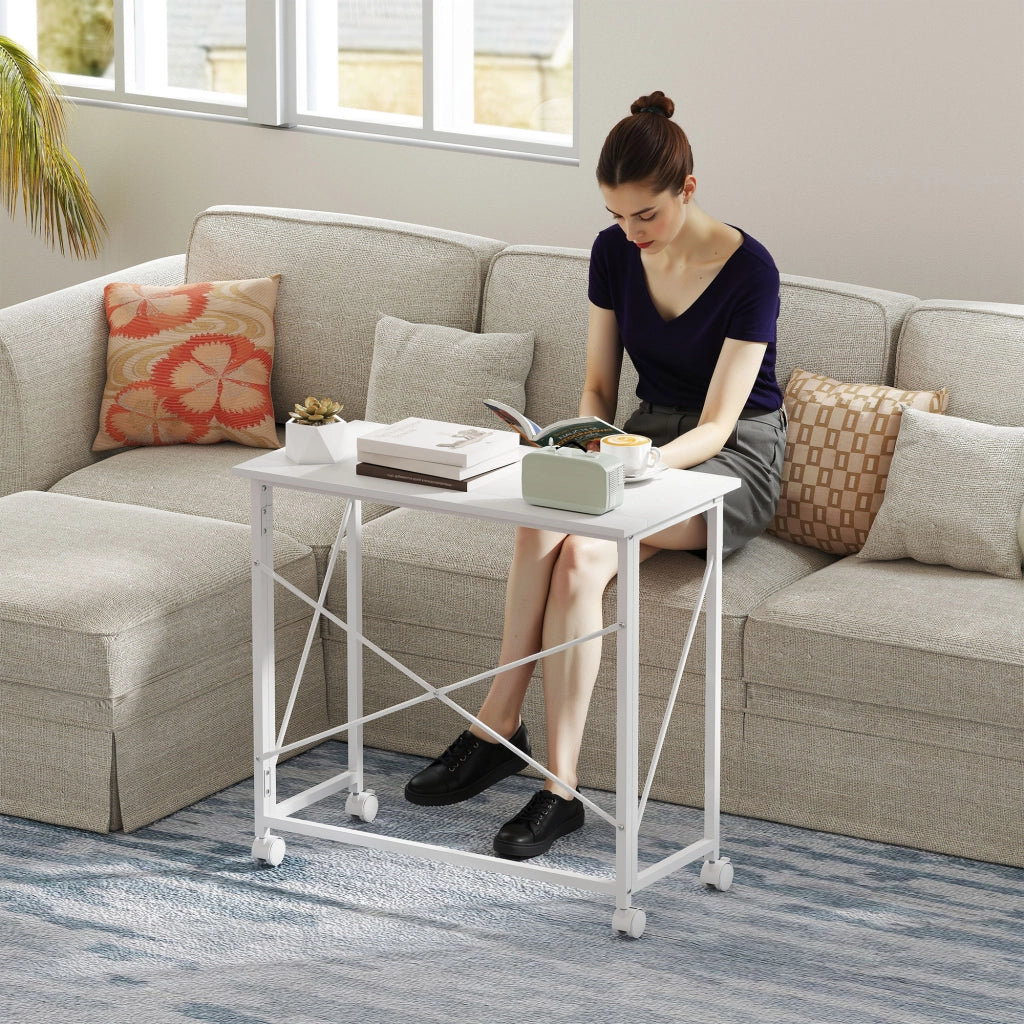 Scrivania con ruote pieghevole in metallo ¨C zephmum ¨C bianco 80x40x75 cm