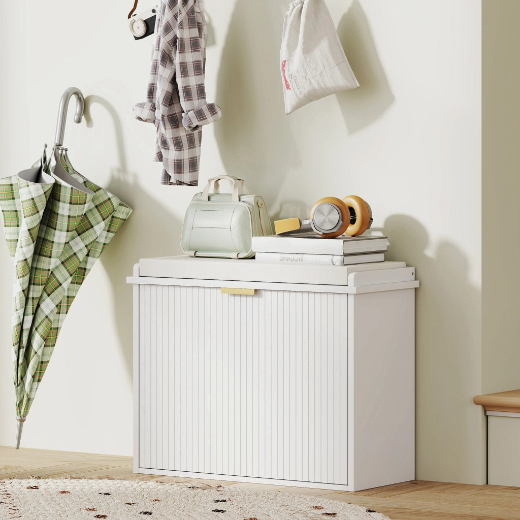Panca con cuscino, cassetto e portascarpe ¨C zephmum ¨C bianco, 62x26x47.5 cm