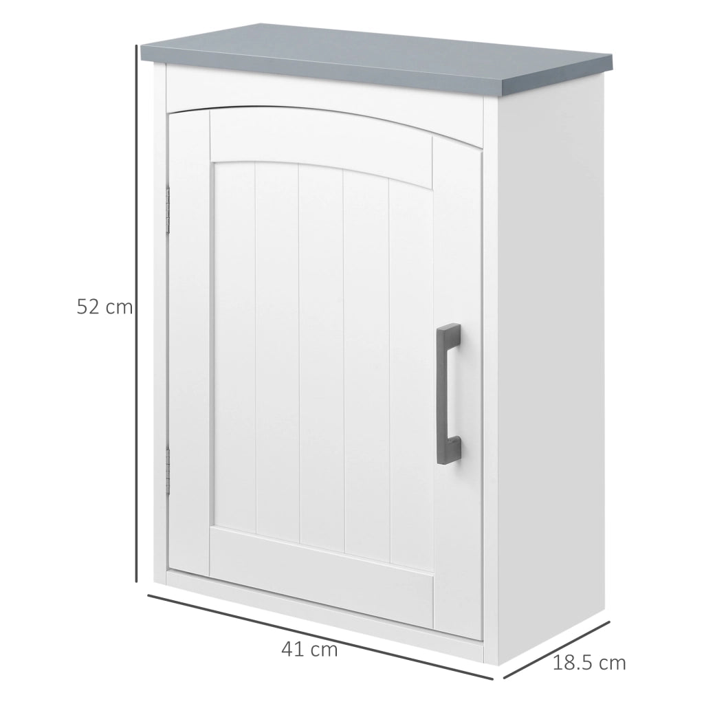 Mobile Pensile Bagno a un'Anta con Mensola Regolabile, 41x18.5x52cm, Bianco e Grigio