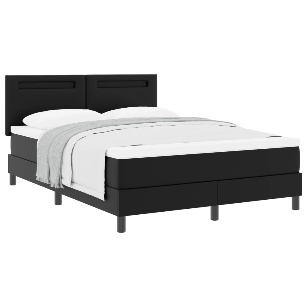 Letto con rete a molle e materasso nero 140x190 cm in pelle sintetica