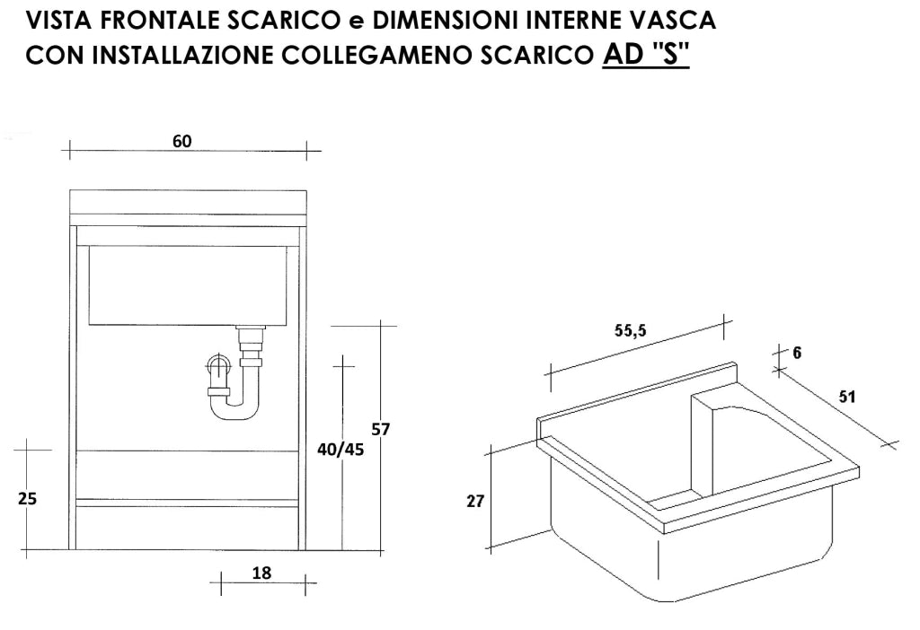 Mobile Lavatoio 60x60x85cm 2 Ante Asse in Termoplastico Montegrappa Edilla Bianco